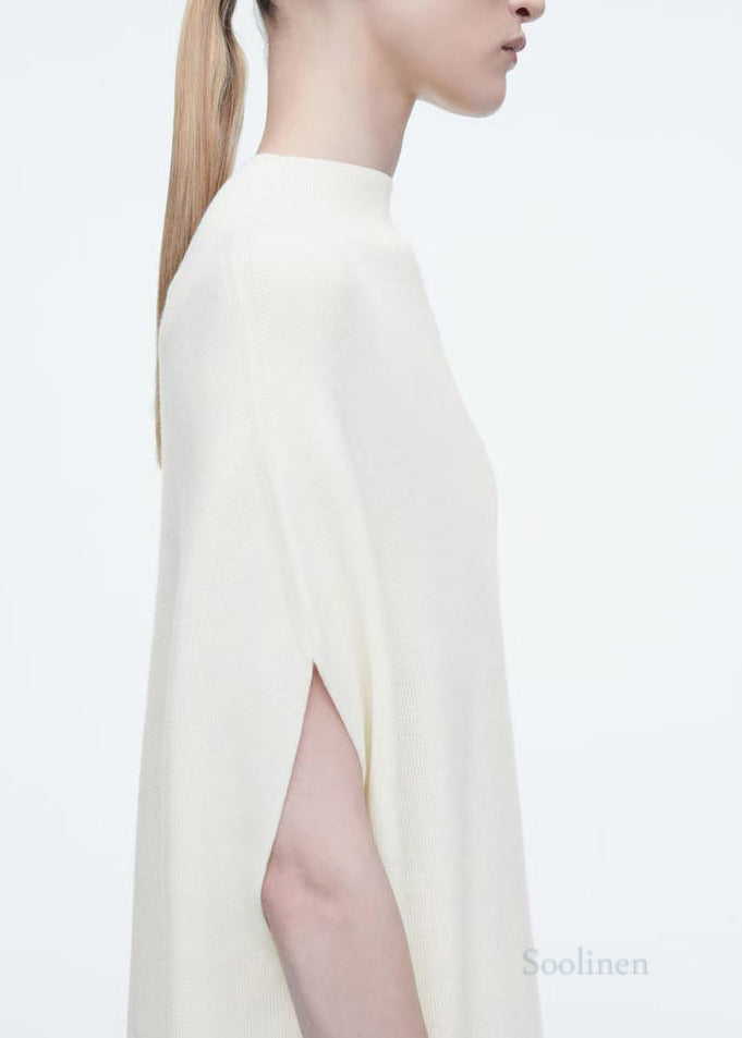 White Oversized Knit Dresses Batwing Sleeve