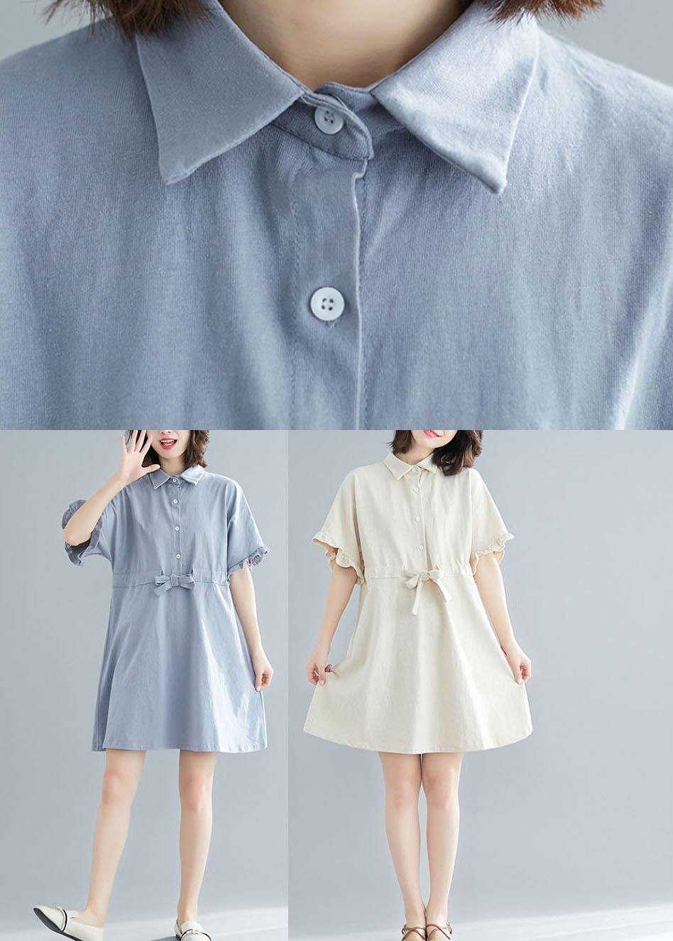 Light Blue Peter Pan Collar Ruffled Mini Summer Cotton Dress