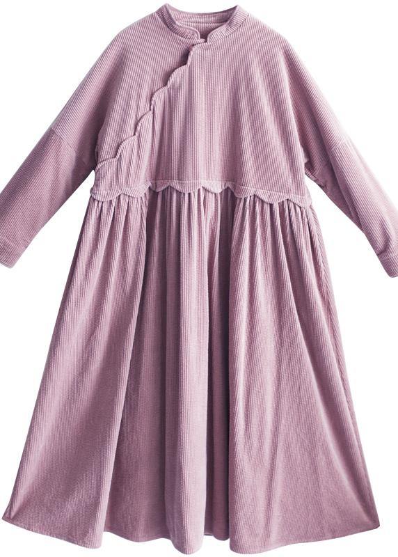 Classy Stand Patchwork Spring Dress Neckline Pink Dresses