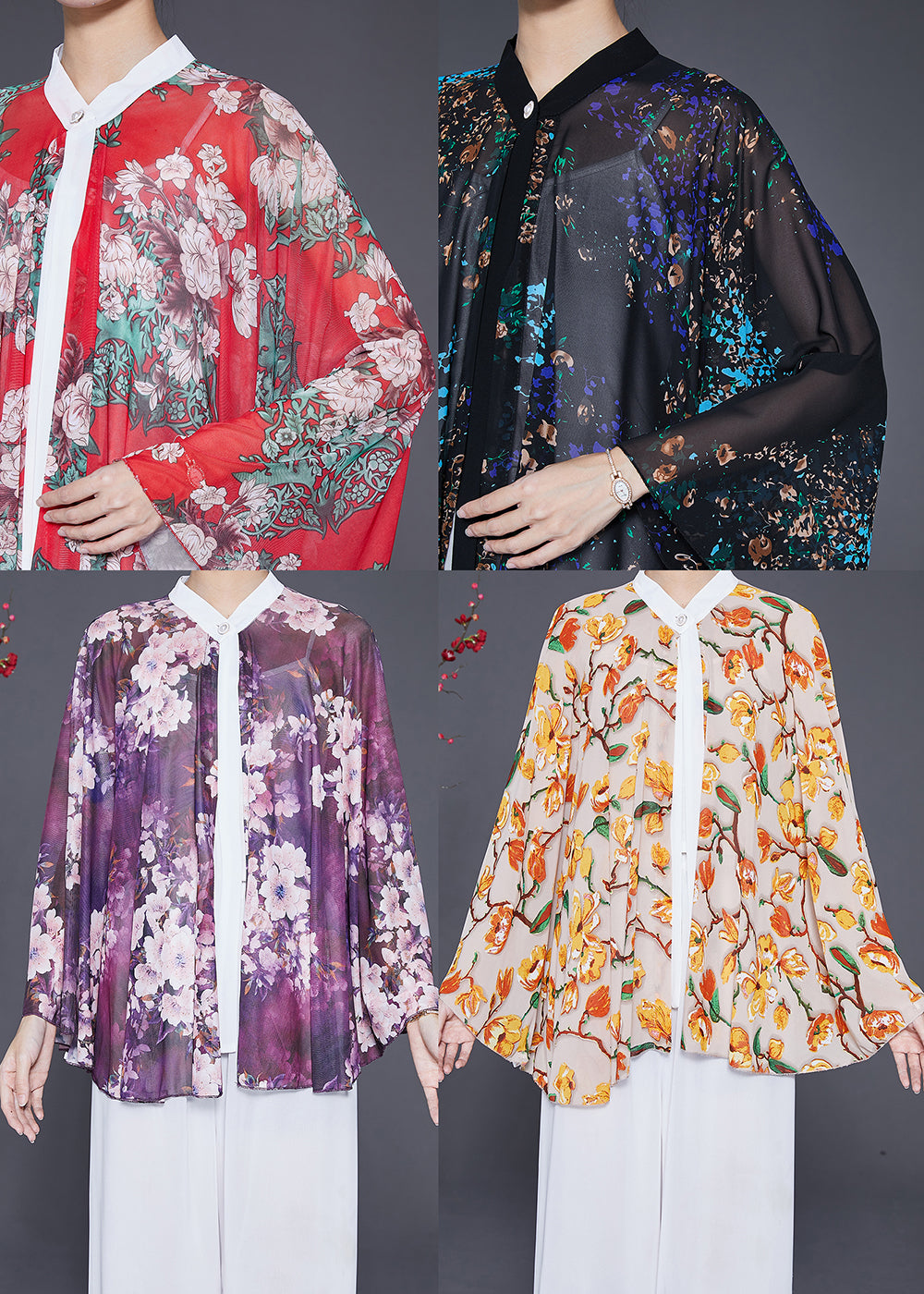 Classy Black Oversized Print Chiffon Upf 50+ Smock Fall