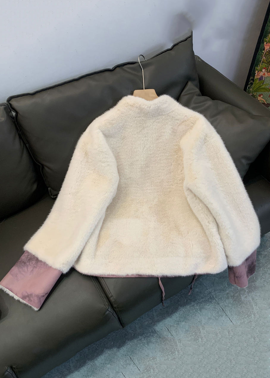 Green Patchwork Tie Waist Fuzzy Fur Fluffy Mink Velvet Coat Winter