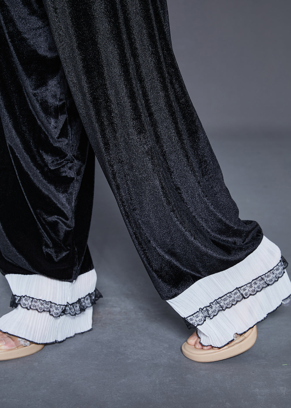 Style Black Oversized Patchwork Silk Velvet Sets 2 Pieces Fall