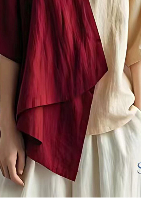 Mulberry Asymmetrical Patchwork Linen Shirts Summer