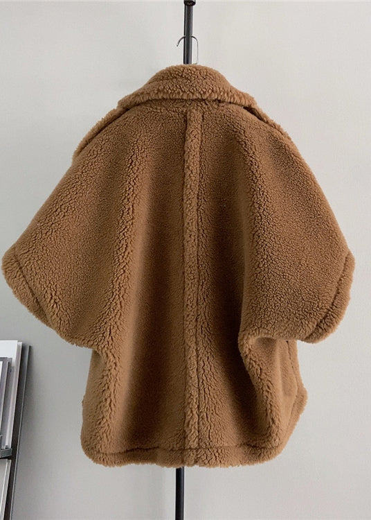 Italian Apricot Notched Pockets Woolen Jacket Cloak Sleeves