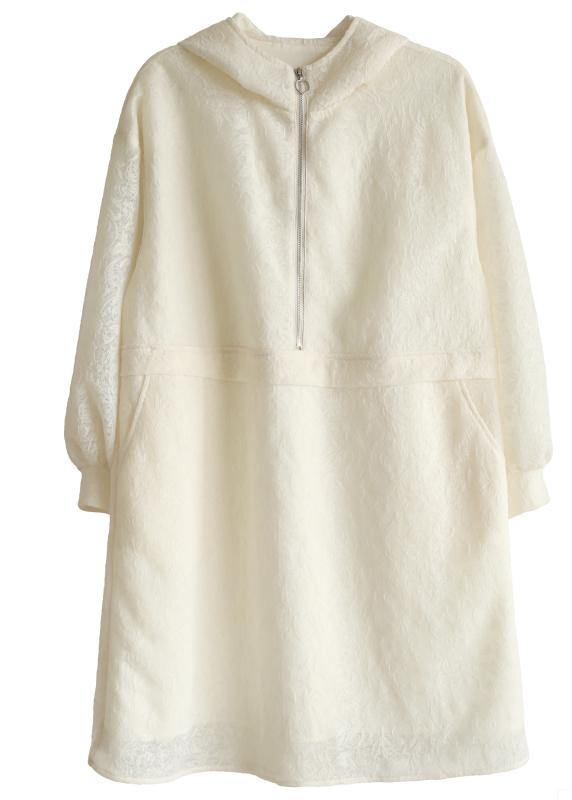 Beige Zippered Chiffon Summer Work Dress