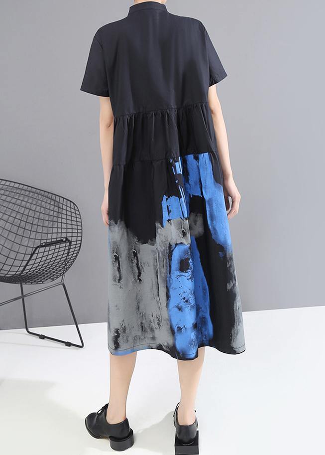 Woman Summer Black Shirt Lady Midi Dress
