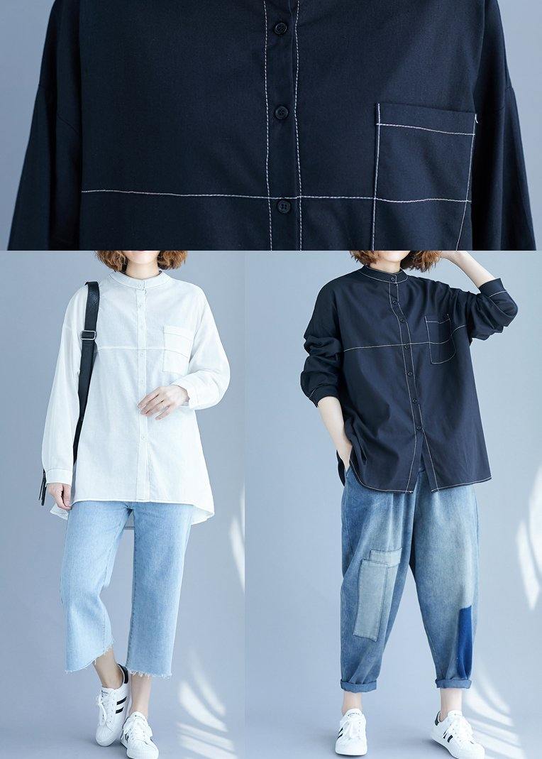 White Low High Design Long Sleeve Blouses