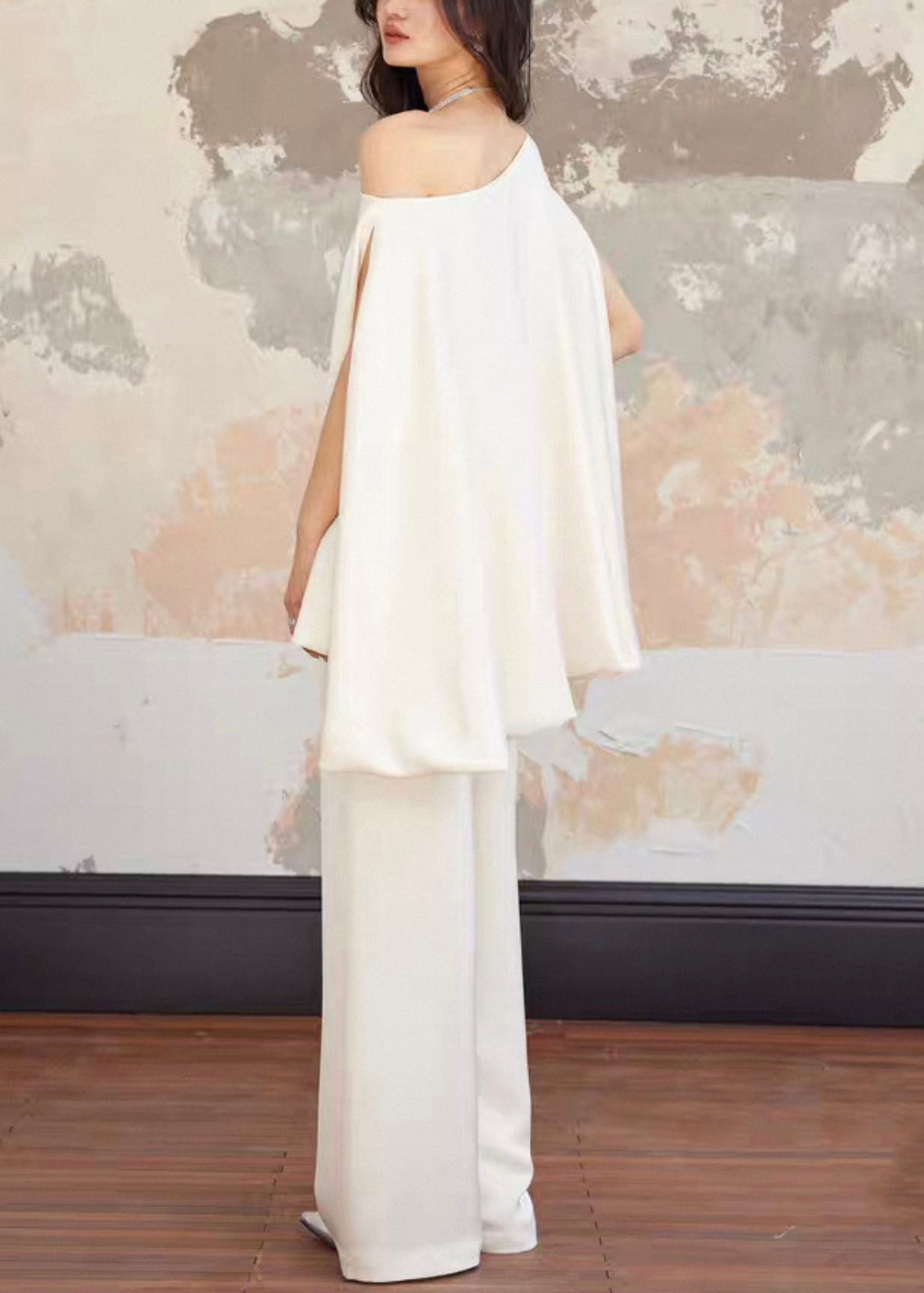 Loose Beige Asymmetrical Cotton Two Piece Set Summer