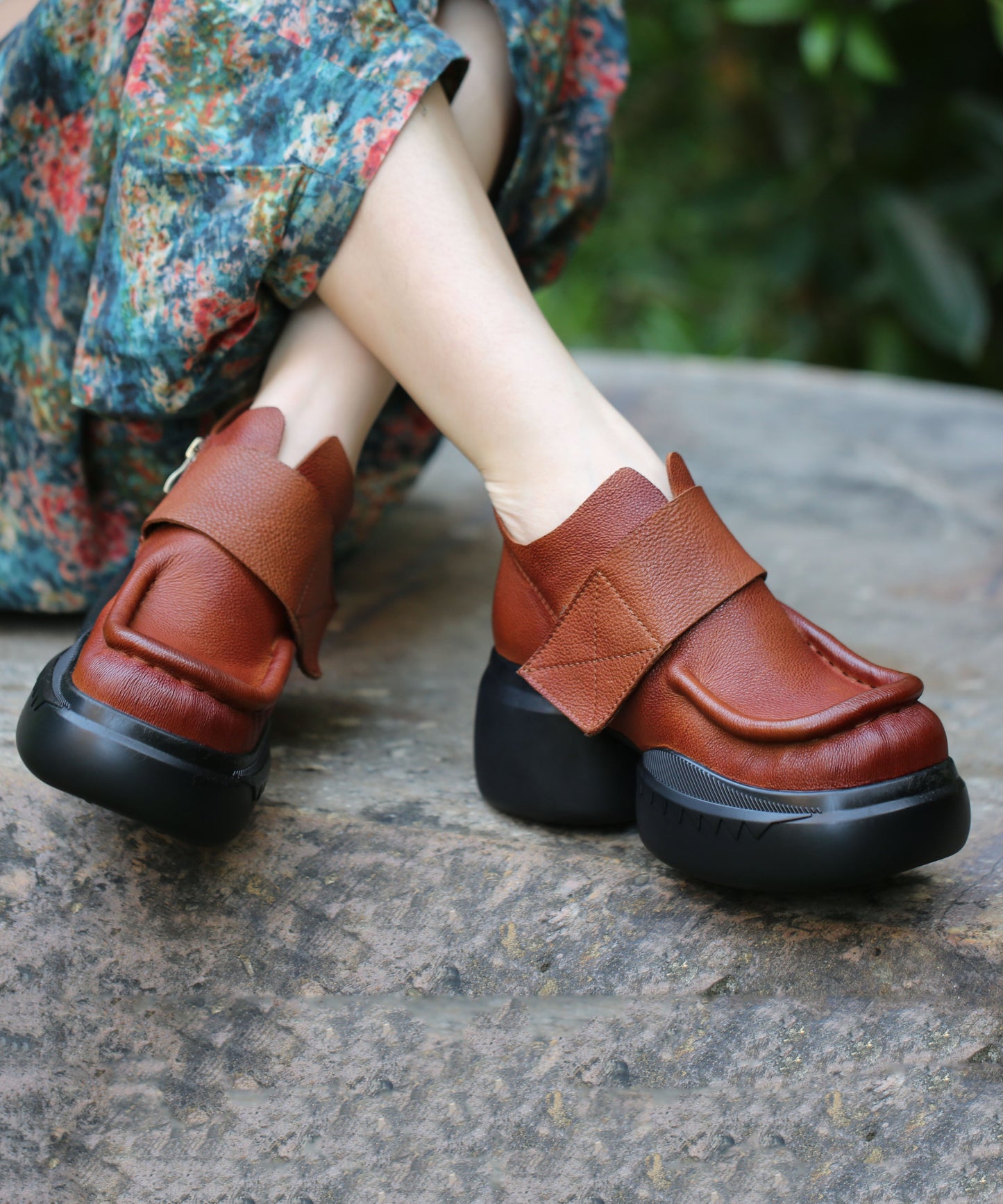 Handmade Brown Cowhide Leather Loafers for Splicing Loafers Boots