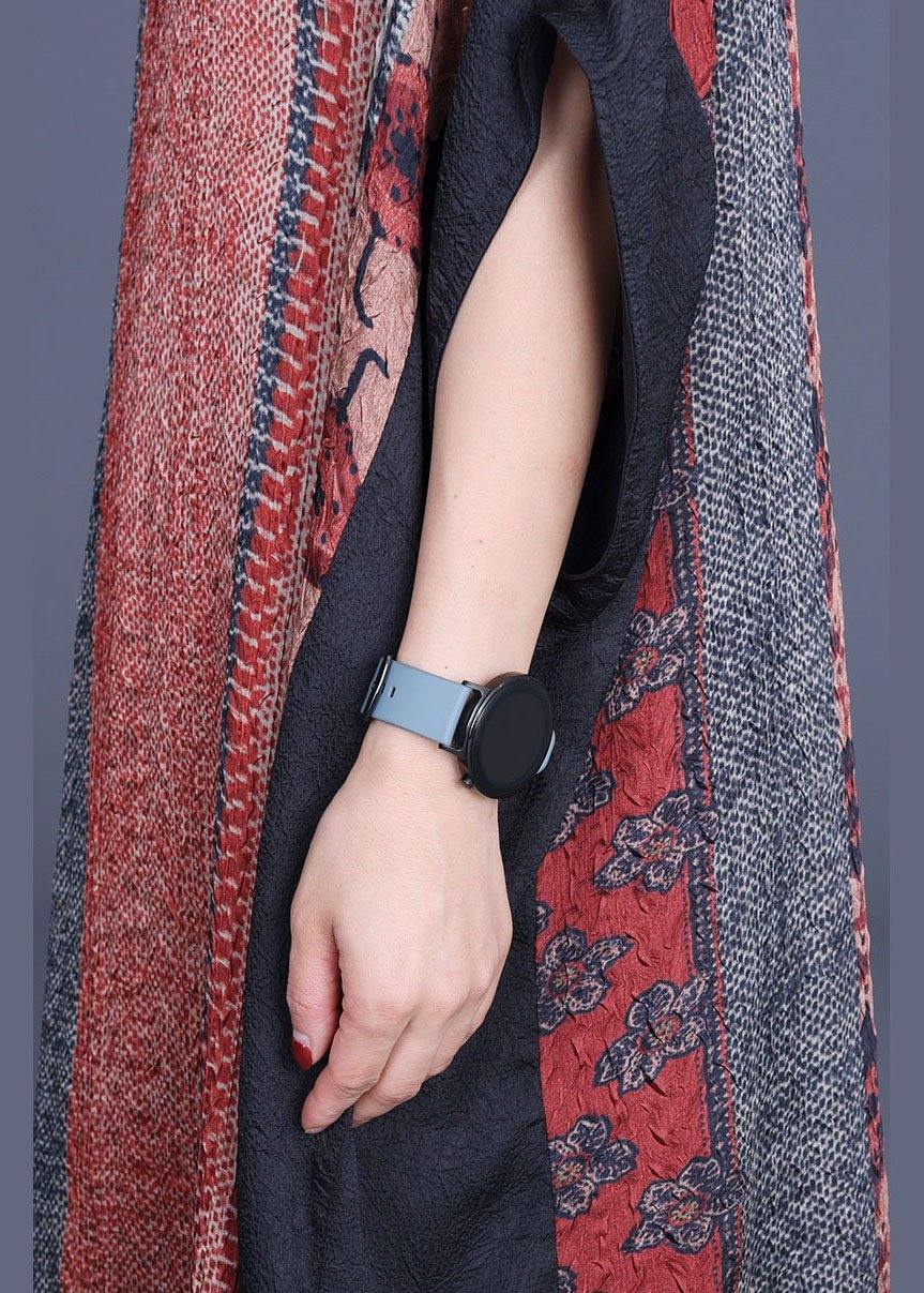 Unique Orange Print Patchwork Summer Silk Maxi Dresses Batwing Sleeve