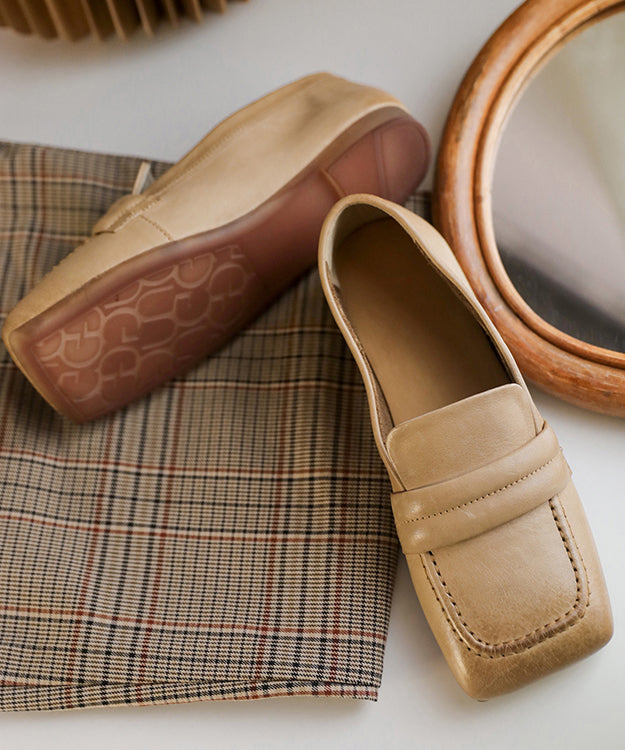 Boutique Apricot Loafers Cowhide Leather Loafer Shoes