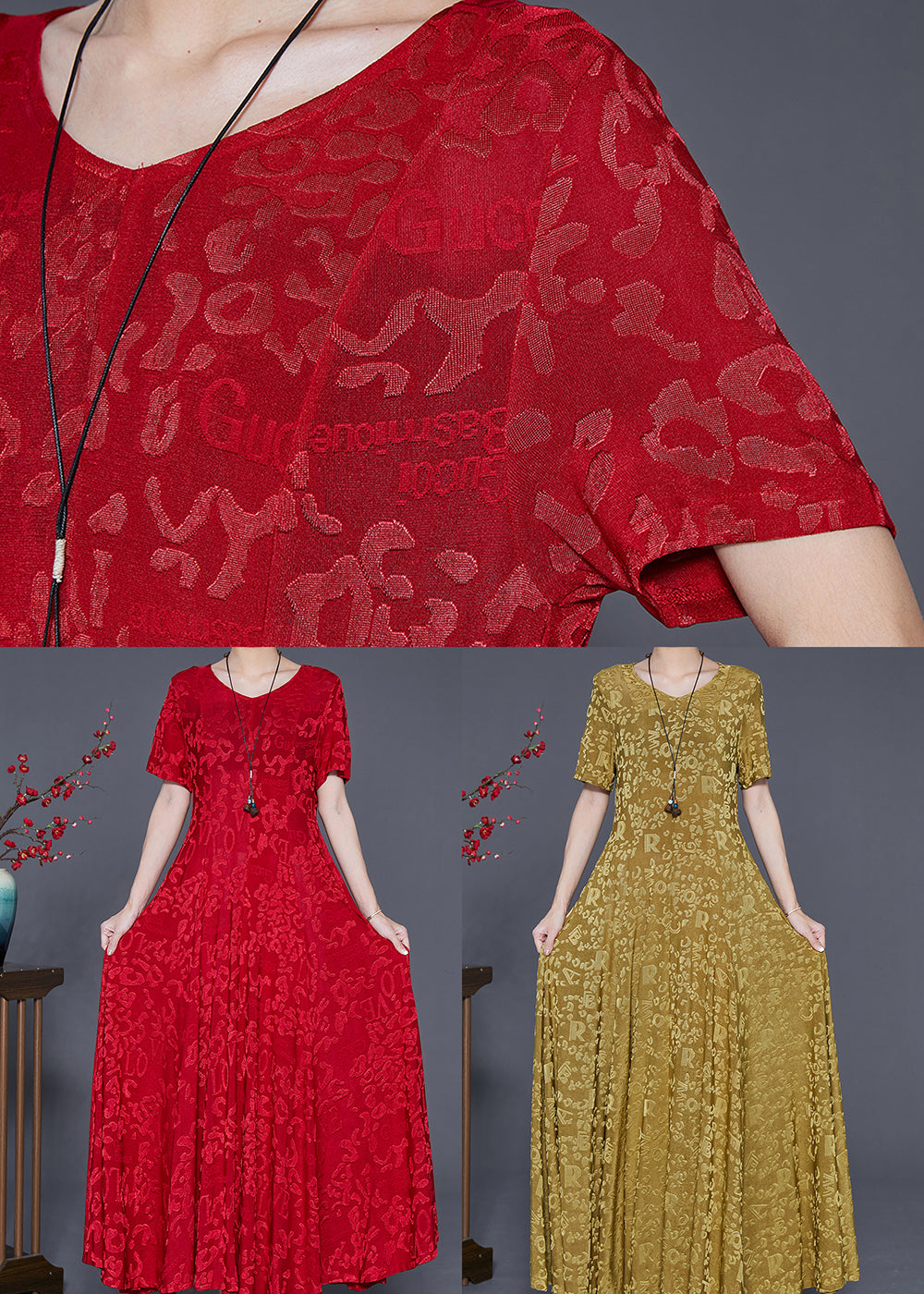 Grass Green Jacquard Silk a Line Dresses Slim Fit Summer