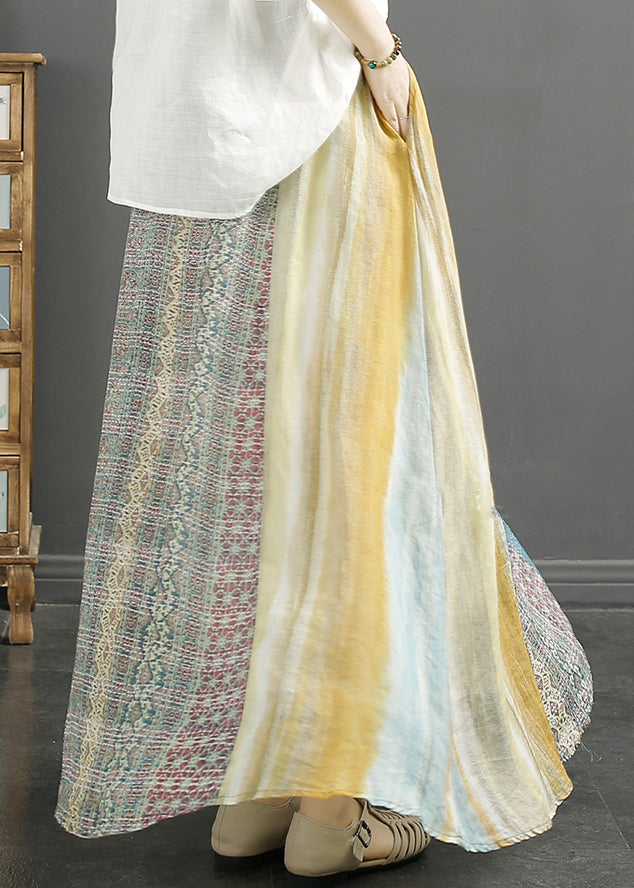 Classy Orange Print Patchwork Linen a Line Skirt Spring