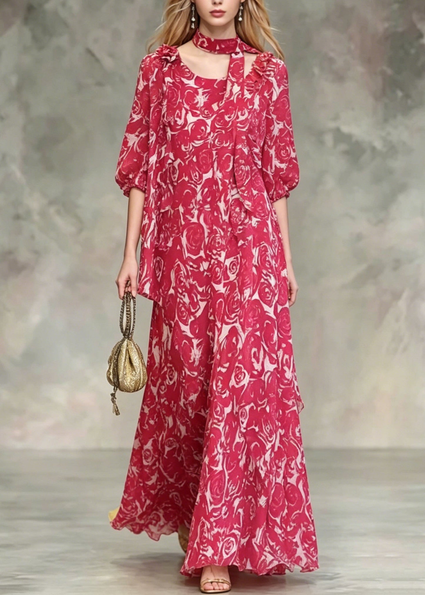 Red Asymmetrical Design Chiffon Dresses Summer