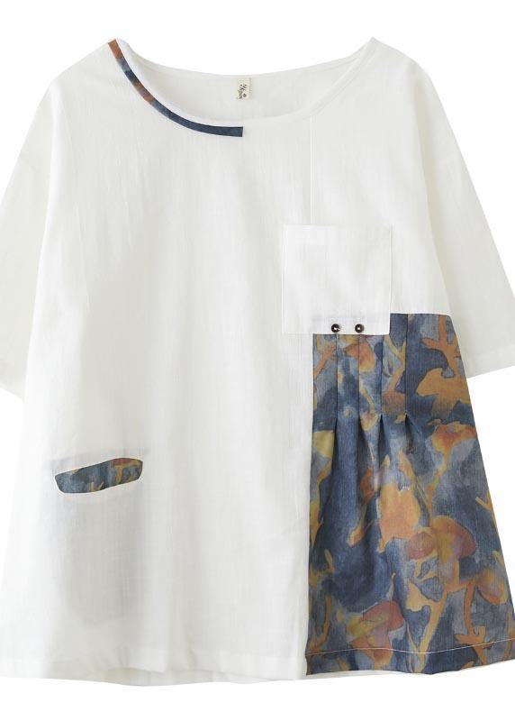 Khaki Patchwork Pockets Cotton Linen Shirt Summer