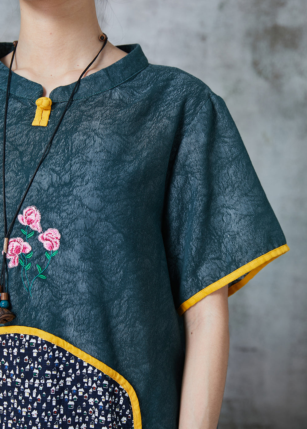 Green Embroidered Patchwork Oriental Two-piece Set Summer