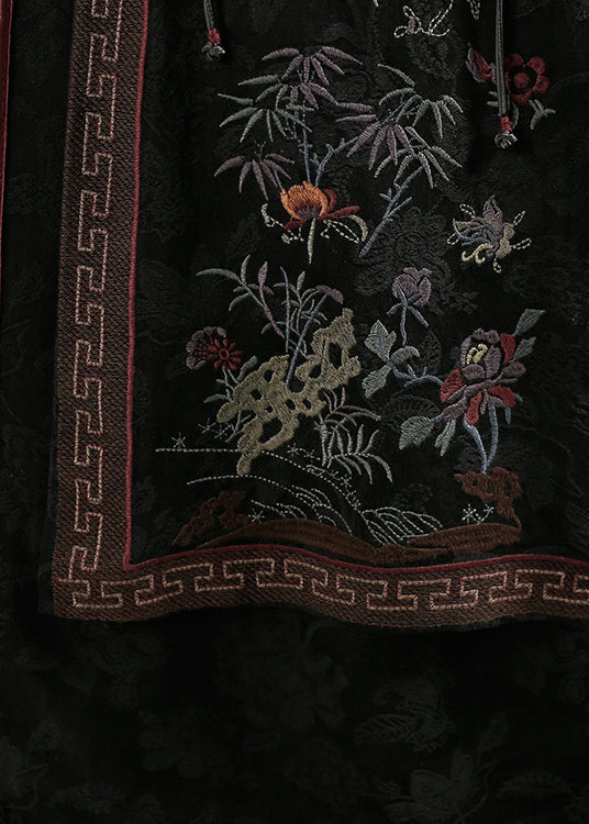 Chinese Style Yellow Edge Tasseled Embroideried Cotton Skirts Fall