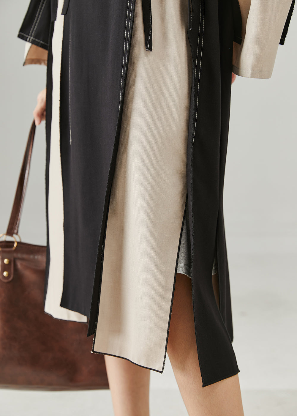 Stylish Colorblock Oversized Patchwork Lace Up Cotton Dress Fall