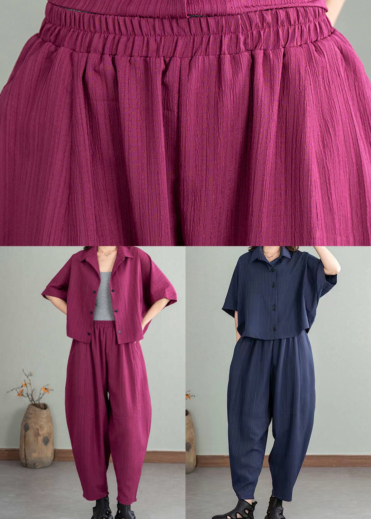 Rose Cotton Two Pieces Set Oversized Batwing Sleeve