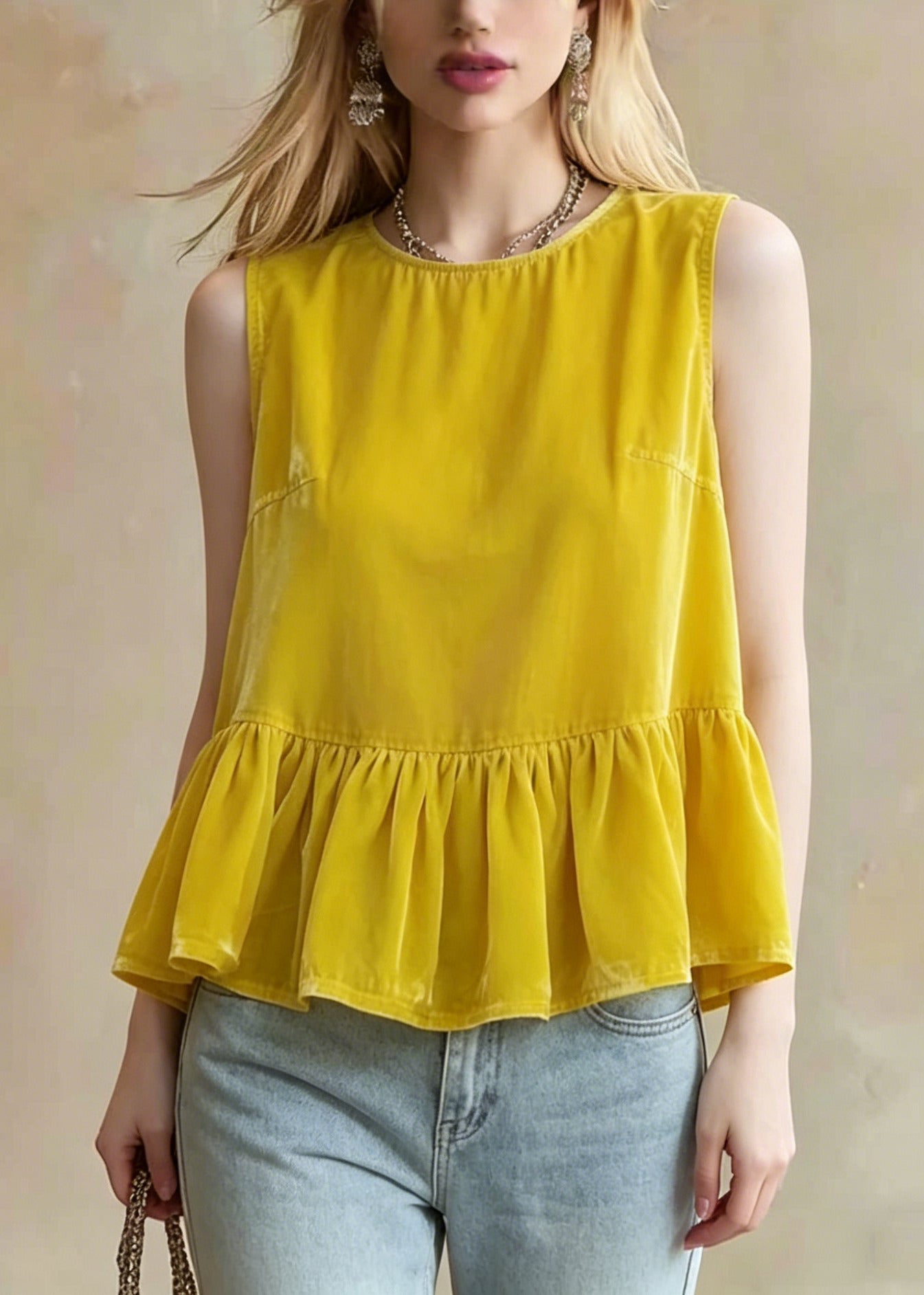 Yellow Oversized Patchwork Tanks Sleeveless