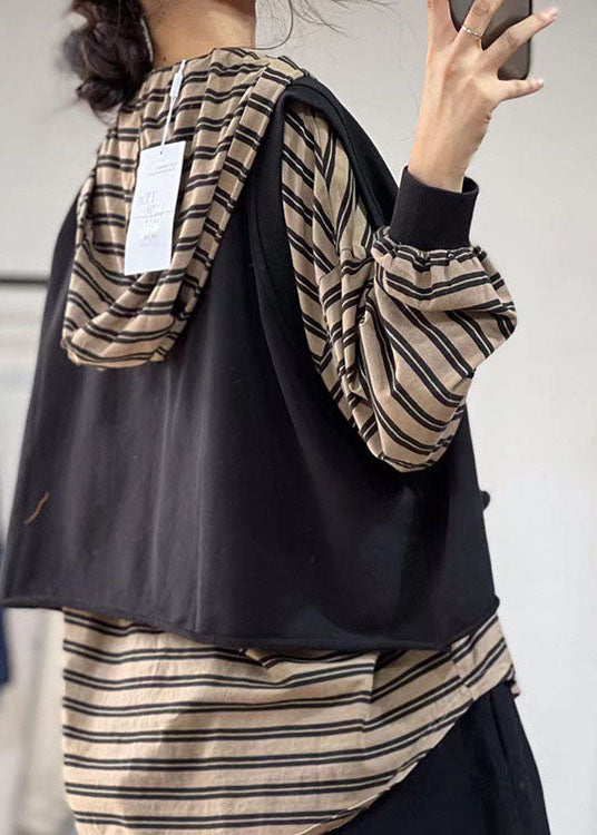 Stylish Black O-neck Oversized Applique Cotton Vest Tops Spring