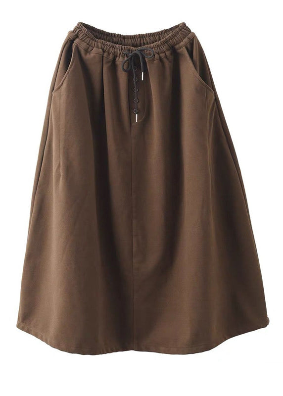 Chocolate Woolen a Line Skirts Elastic Waist Drawstring Spring