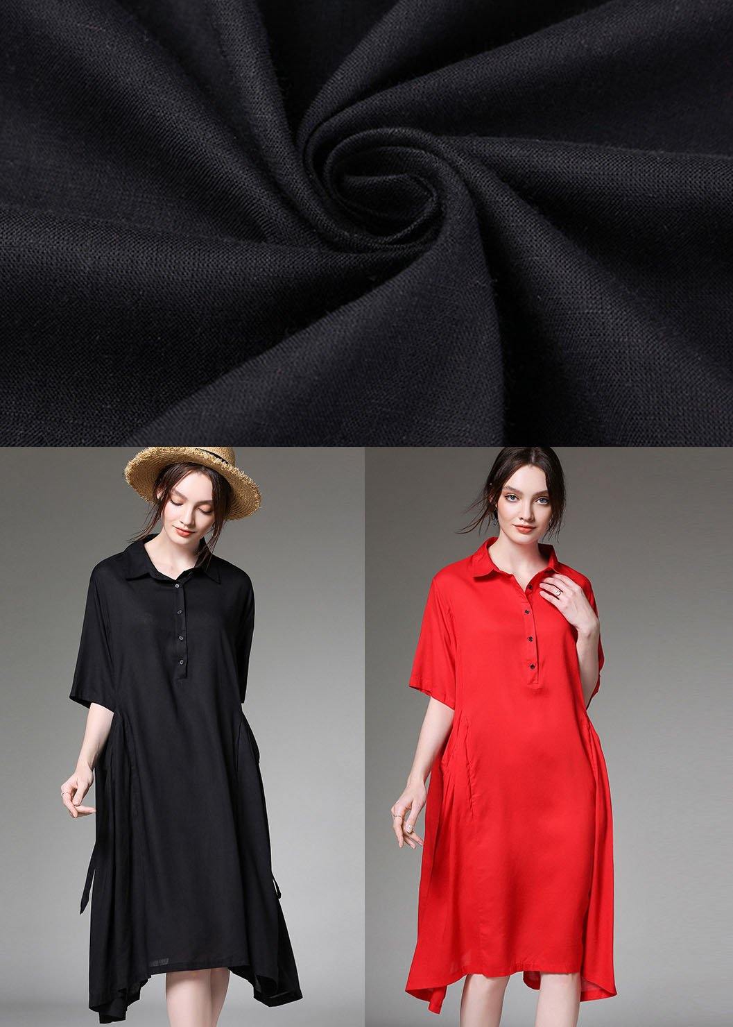 Loose Red Asymmetrical Design Tie Waist Spring Half Sleeve Holiday Dress