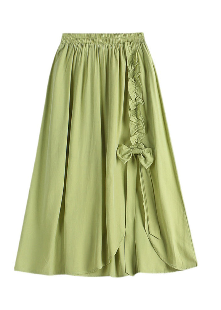 Vogue Green Asymmetrical Elastic Waist Ruffled Bow a Line Skirt Summer