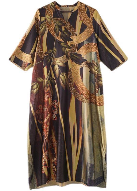Yellow Print Pockets Summer Chiffon Dress