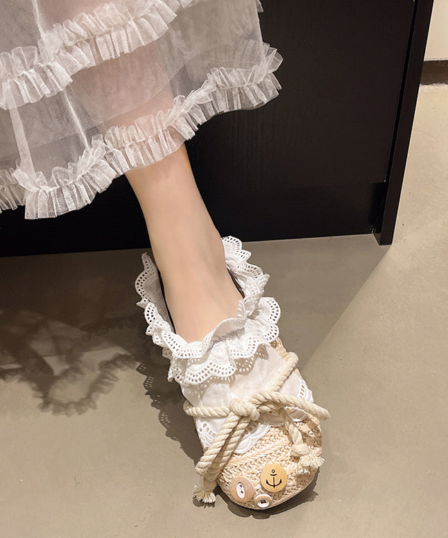 Beige Lace Splicing Comfy Slide Sandals