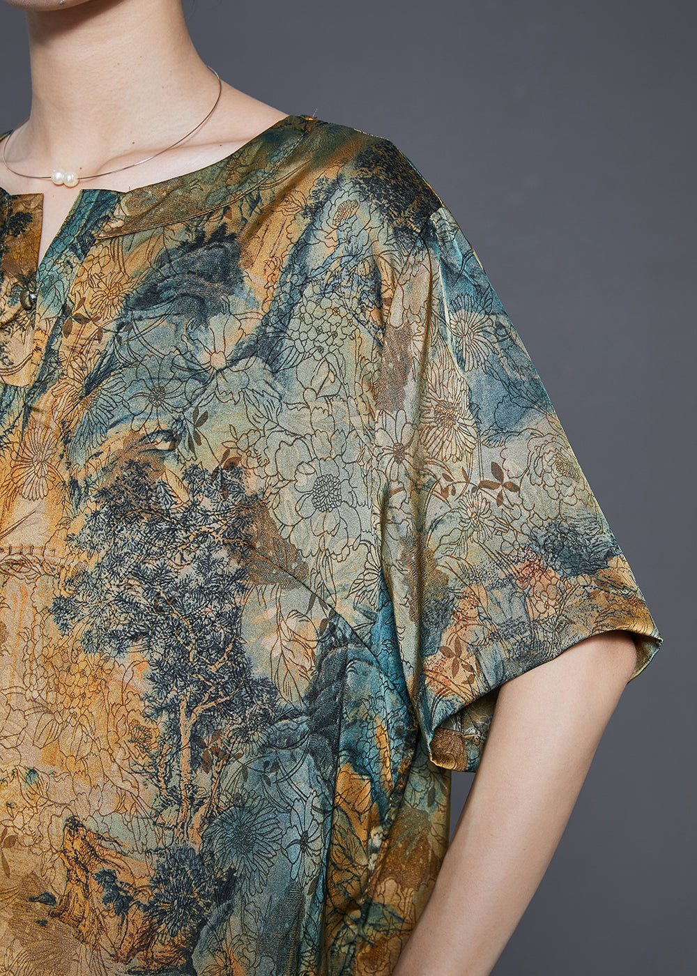 Boutique V Neck Print Silk Sets 2 Piece Summer