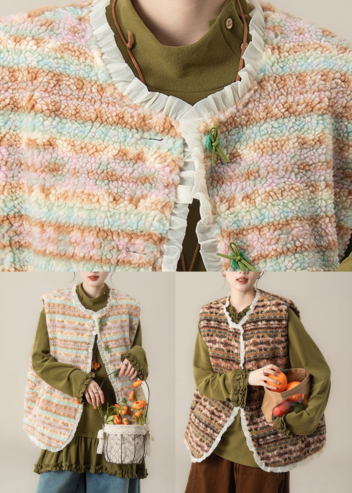Green Pockets Faux Fur Waistcoat Winter