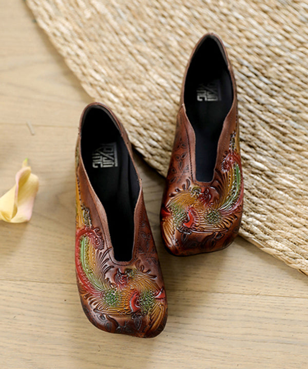 Embossed Flat Shoes for Grey Cowhide Leather