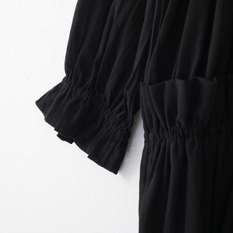 Black Cinched Hooded Spring Cotton Dress