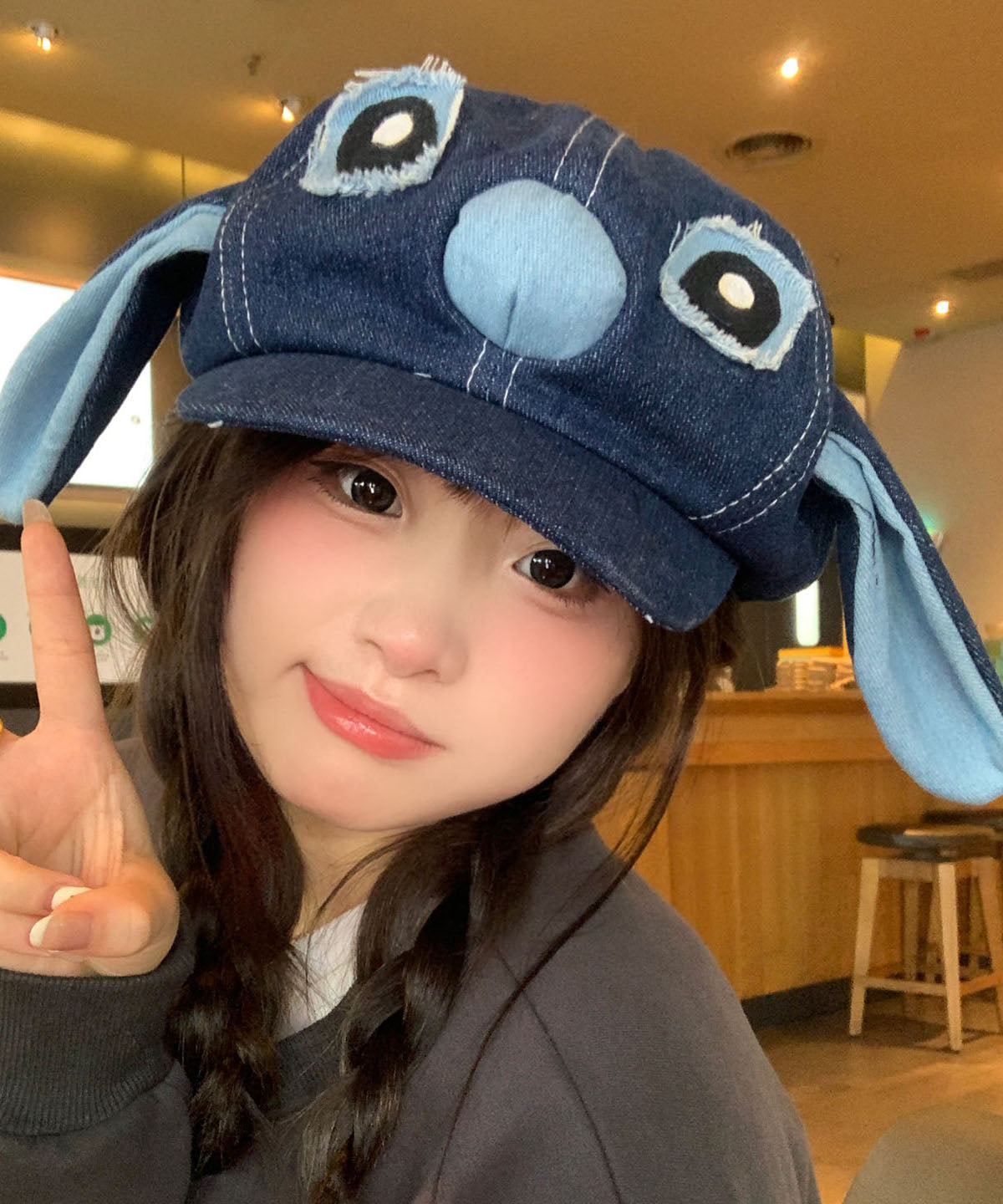 Cartoon Blue Big Ear Denim Breton Hat