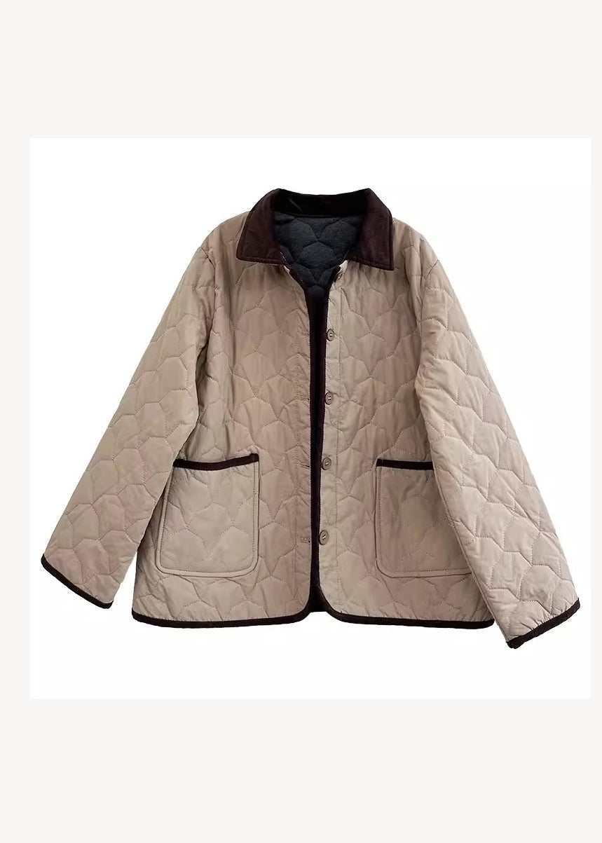 Army Green Peter Pan Collar Pockets Fine Cotton Filled Jackets Winter