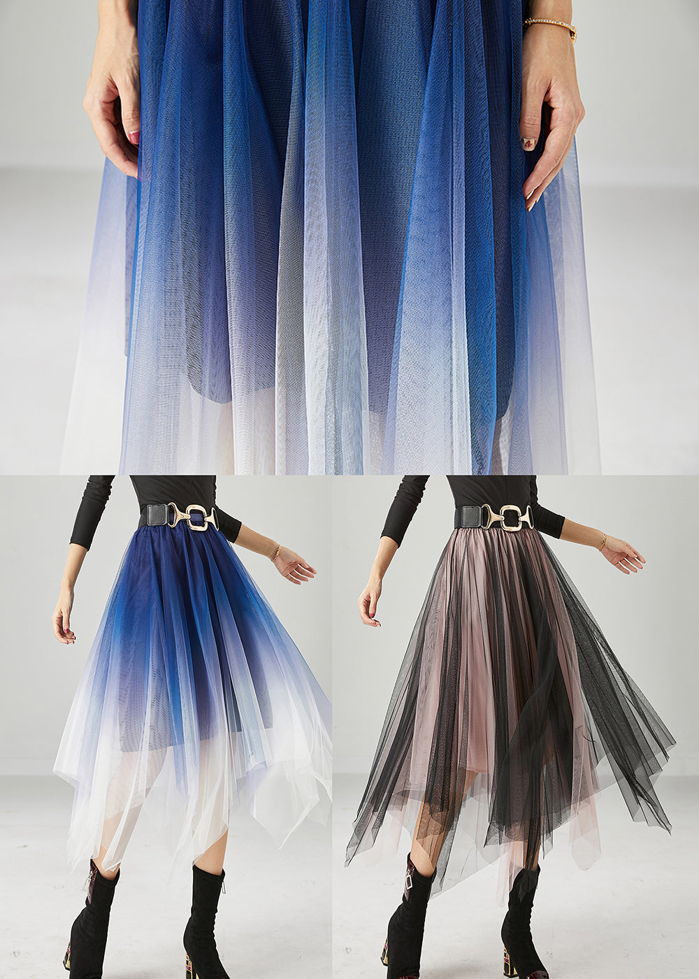 Black Asymmetrical Exra Large Hem Tulle Skirt Summer
