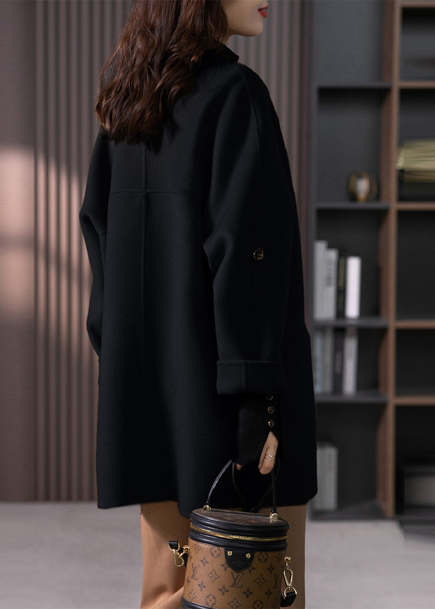 Camel O Neck Pockets Button Patchwork Wool Coats Fall