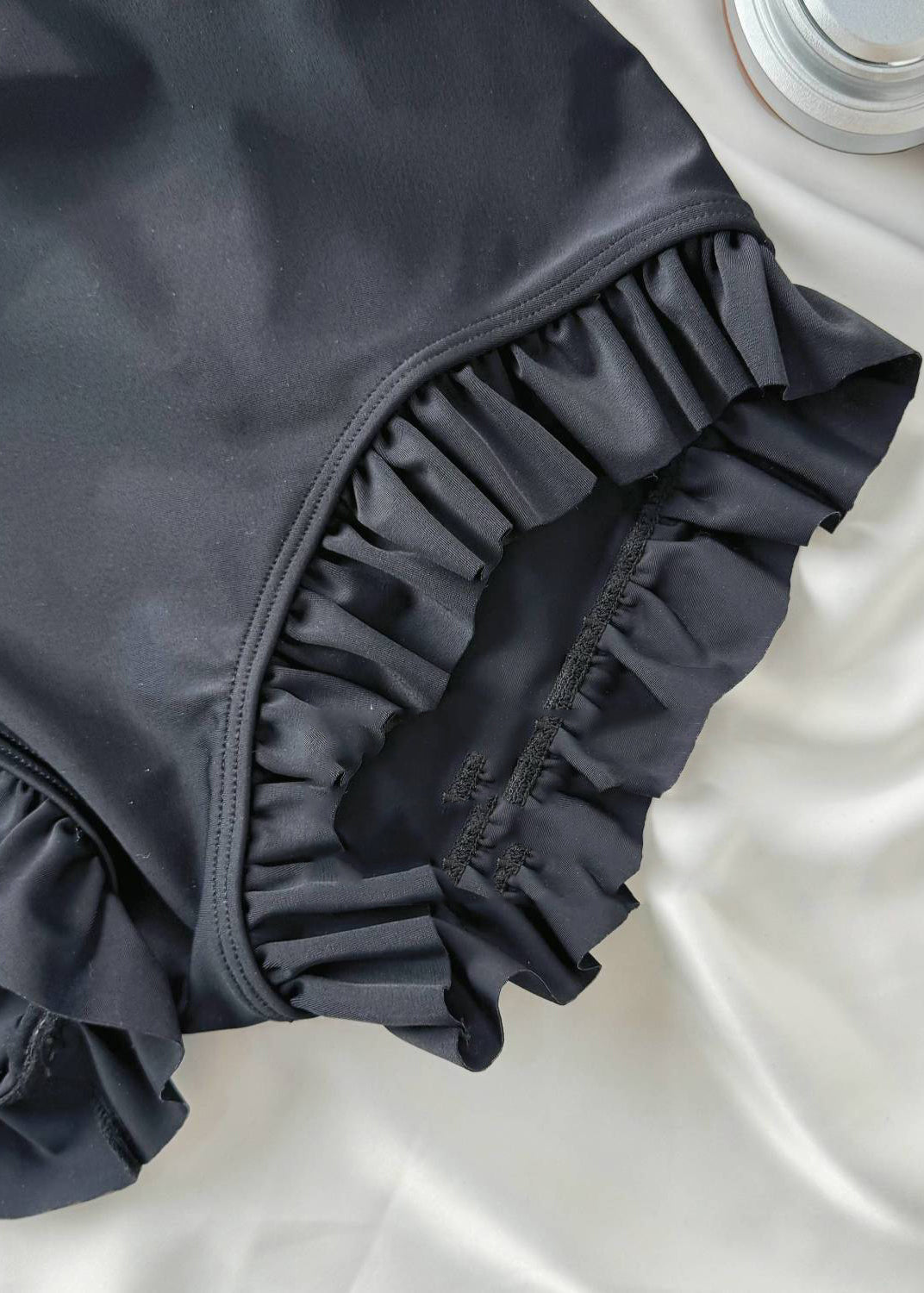 Black Ruffled Tulle Patchwork Hollow Out Bodysuit