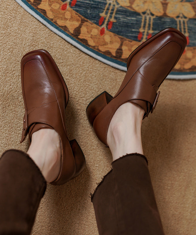Chunky Heel Brown Cowhide Leather Belt Buckle