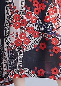 French O Neck Spring Tunics for Red Print Long Dress