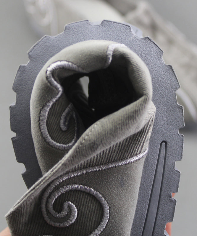 Grey Flat Feet Shoes for Cotton Fabric Stylish Embroideried Flats