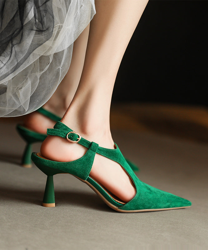 Green Sandals Stiletto Suede Splicing Buckle Strap