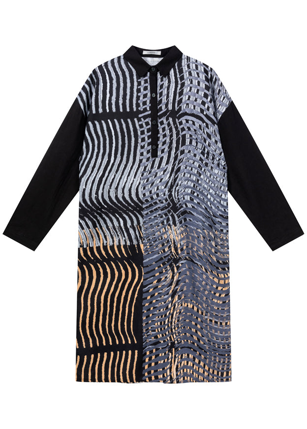 Black Peter Pan Collar Patchwork Linen Shirts Tops Spring