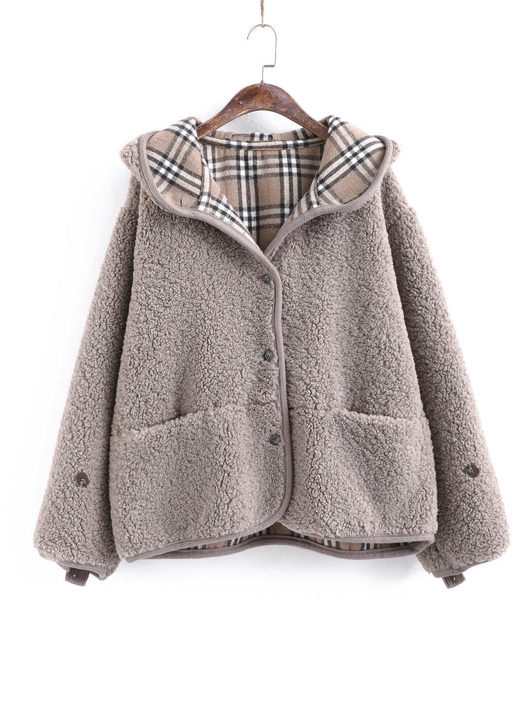 Light Chocolate Outwear Coat Hooded Pockets Outwears