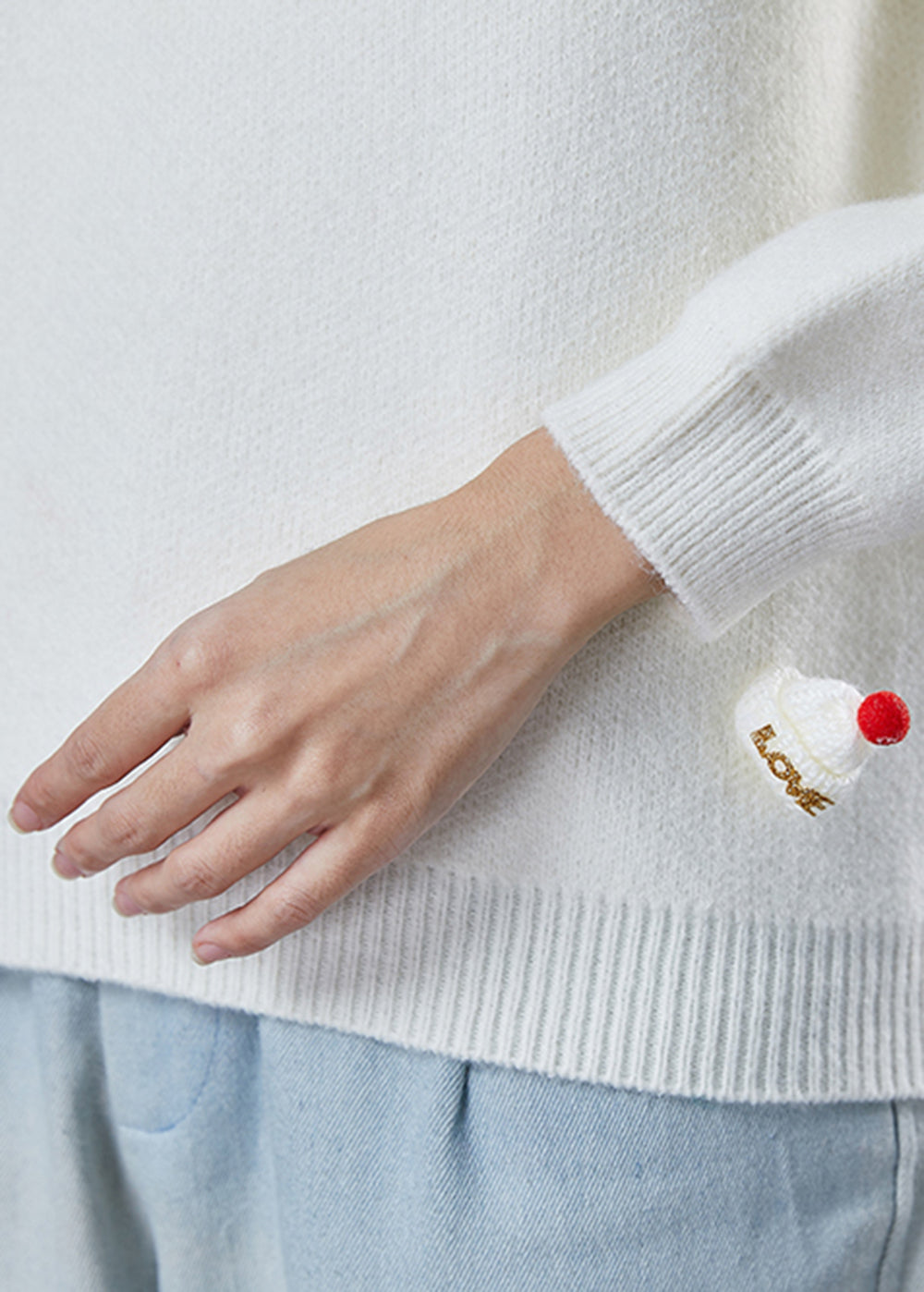 Modern White Fuzzy Ball Decorated Thick Knit Sweaters Winter