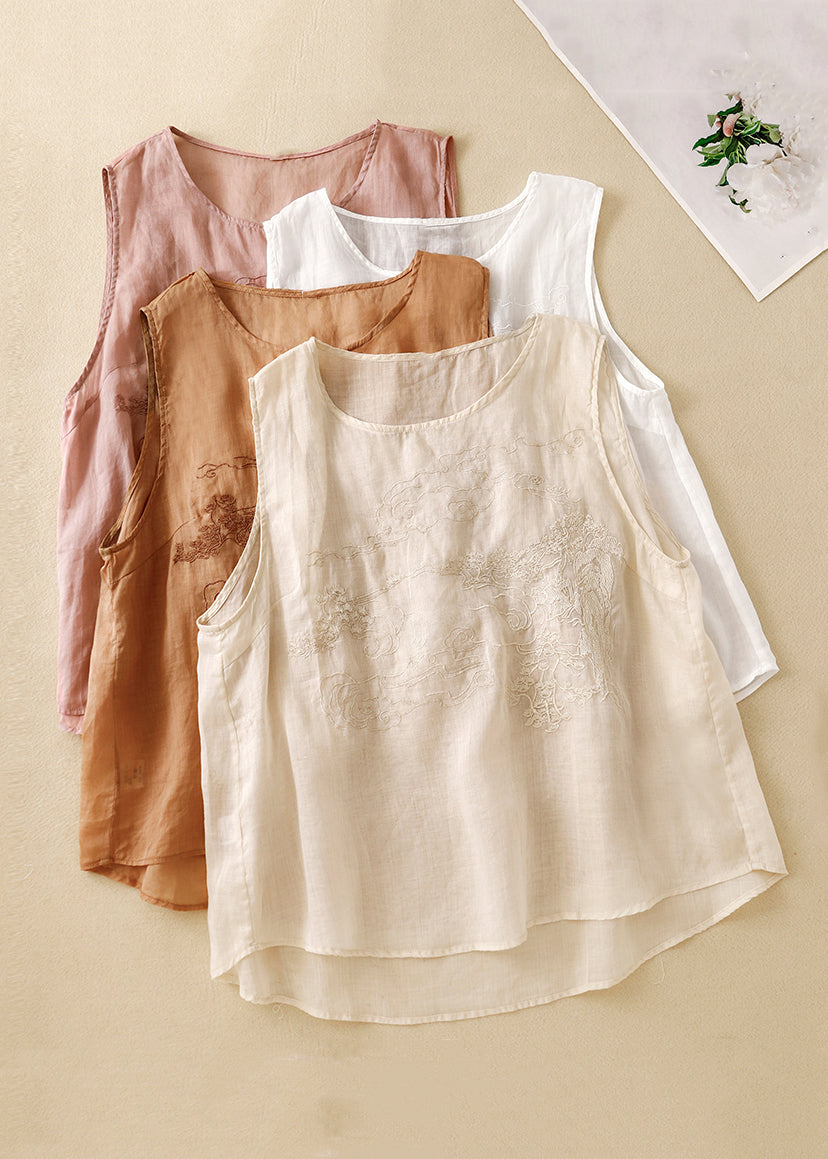 Loose Purple Embroidered Cotton Tank Sleeveless