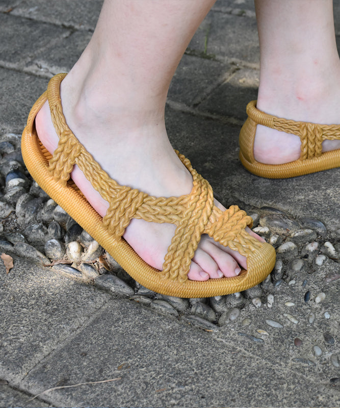 Best Beach Sandals for Walking Splicing Yellow Hollow Out Peep Toe