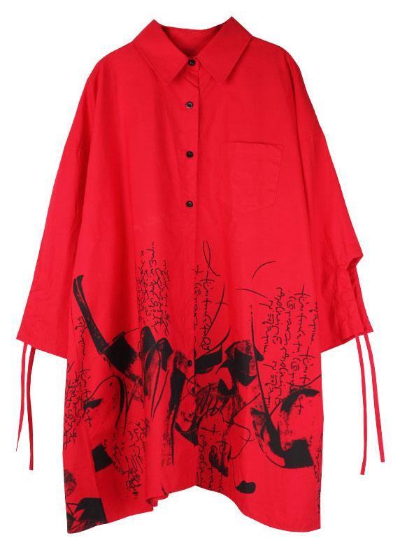 Diy Red Print Asymmetrical Design Pockets Top