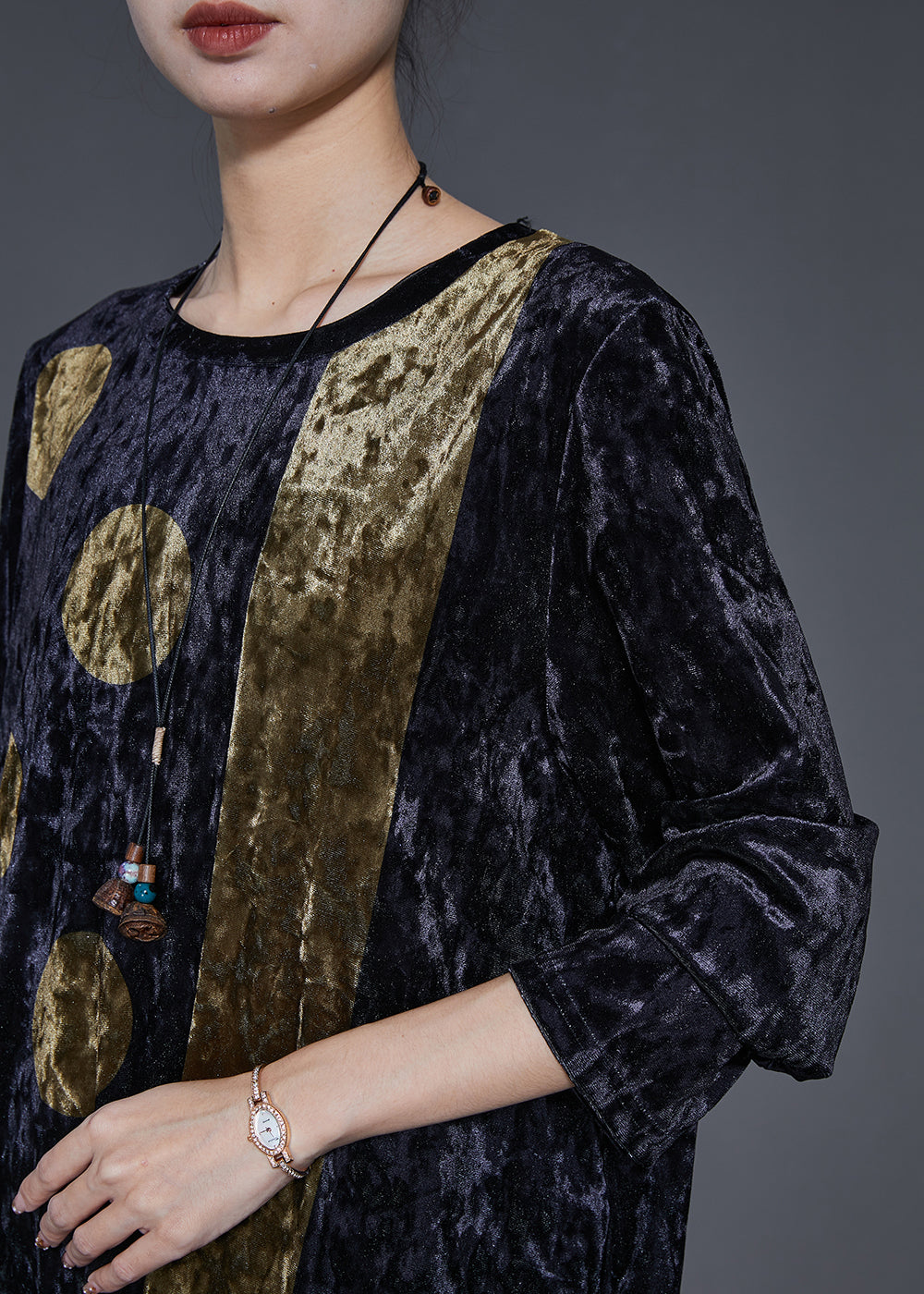 Organic Black Oversized Print Silk Velour Dress Spring